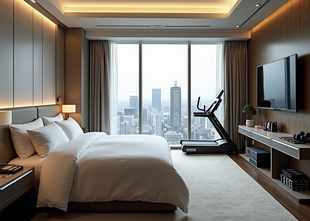 hotel room with treadmill
